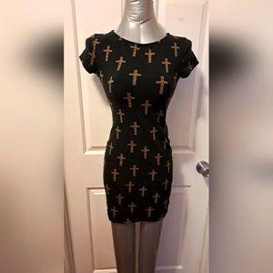 Forever 21 Leopard Print Black Crucifix Mini Dress Sz S